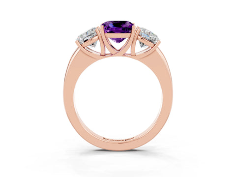 Rose gold Cushion Cut Amethyst Three-Stone Ring with Four-Prong Setting and Classic Band_3