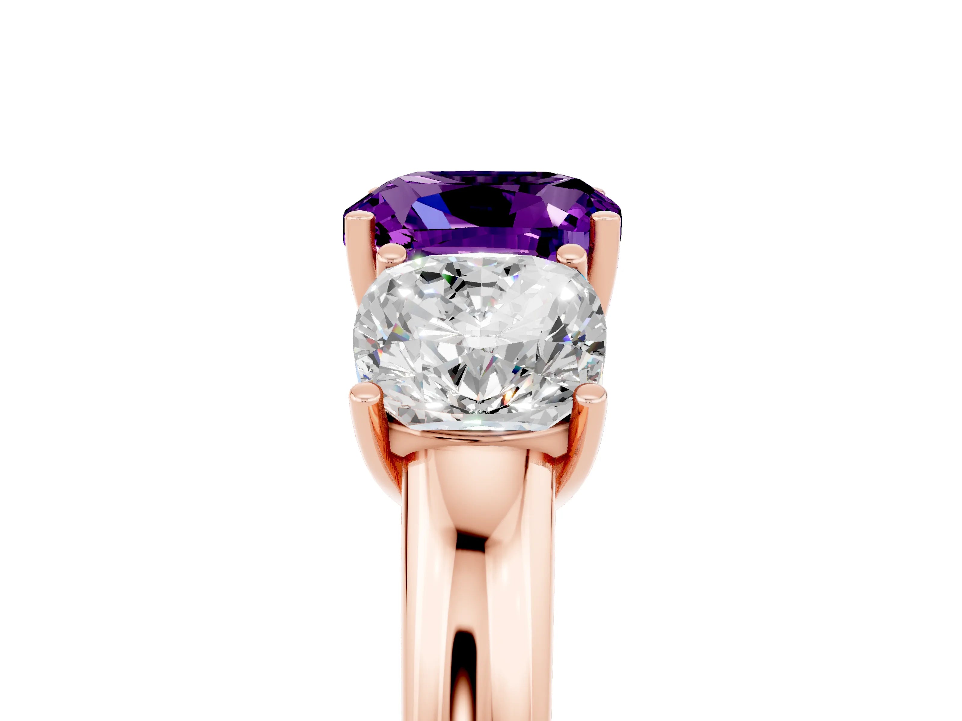 Rose gold Cushion Cut Amethyst Three-Stone Ring with Four-Prong Setting and Classic Band_5