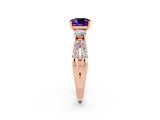 Rose gold Cushion Cut Amethyst Three-Stone Ring with Pavé Split Shank and Four-Prong Setting_14