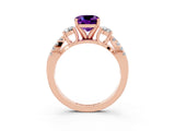 Rose gold Cushion Cut Amethyst Three-Stone Ring with Pavé Split Shank and Four-Prong Setting_15