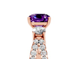 Rose gold Cushion Cut Amethyst Three-Stone Ring with Pavé Split Shank and Four-Prong Setting_17