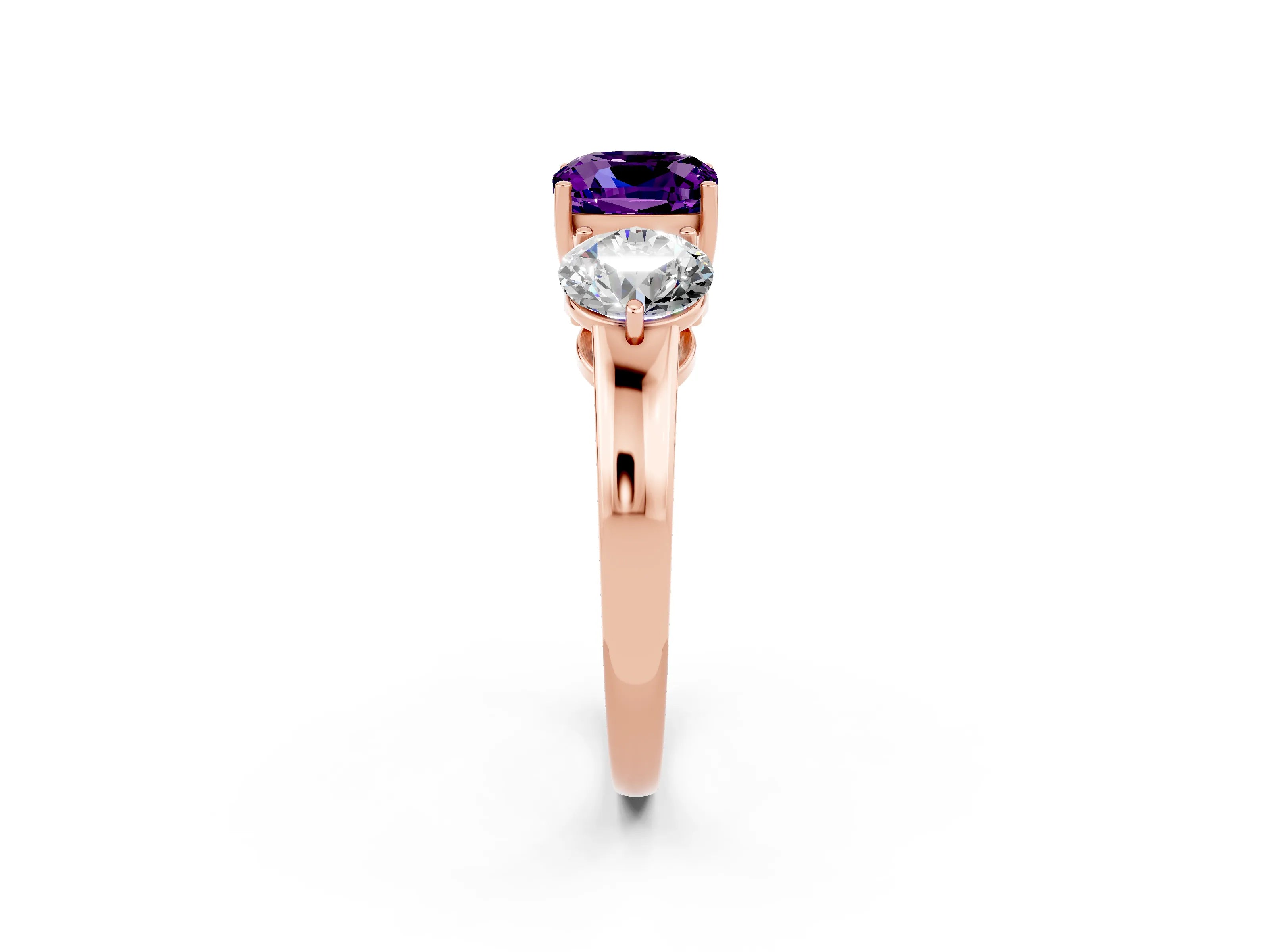 Rose gold Cushion Cut Amethyst Three-Stone Ring with Prong Setting and Classic Band_2