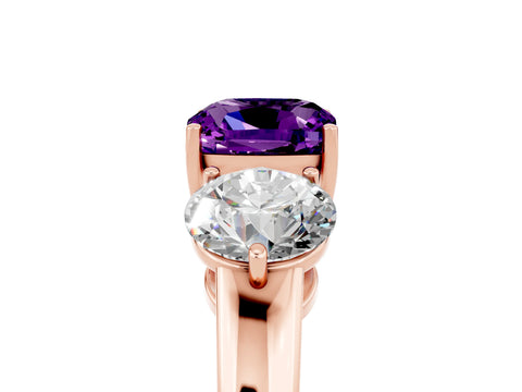 Rose gold Cushion Cut Amethyst Three-Stone Ring with Prong Setting and Classic Band_5
