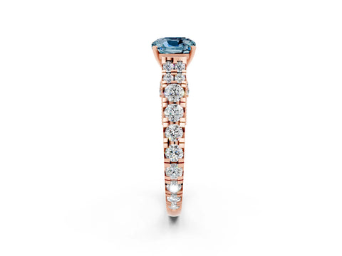 Rose gold Cushion Cut Aquamarine Classic Solitaire Ring with Pavé Band and Four-Prong Setting_2
