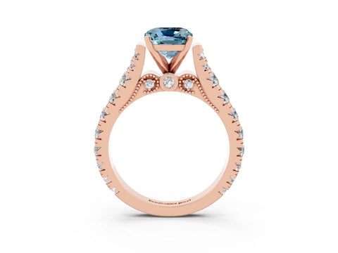 Rose gold Cushion Cut Aquamarine Classic Solitaire Ring with Pavé Band and Four-Prong Setting_3
