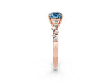 Rose gold Cushion Cut Aquamarine Cluster Side Stone Solitaire Ring with Prong Setting_26