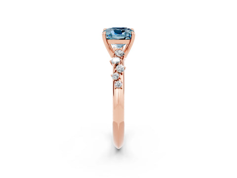 Rose gold Cushion Cut Aquamarine Cluster Side Stone Solitaire Ring with Prong Setting_26