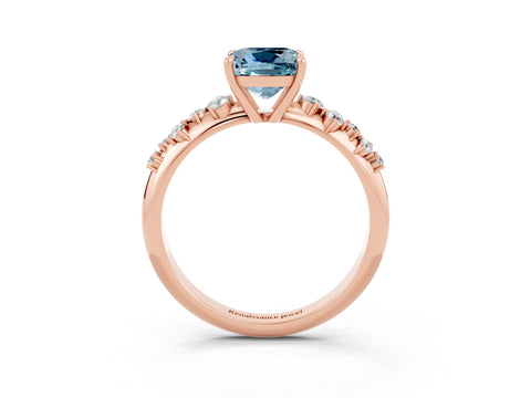 Rose gold Cushion Cut Aquamarine Cluster Side Stone Solitaire Ring with Prong Setting_27