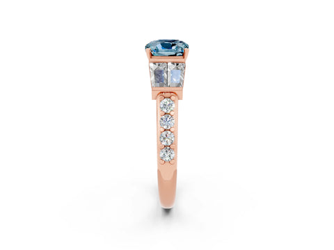 Rose gold Cushion Cut Aquamarine Engagement Ring with Baguette Side Stones and Channel Set Band_2
