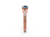 Rose gold Cushion Cut Aquamarine Engagement Ring with Milgrain Channel Set Band and Prong Setting_2