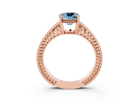 Rose gold Cushion Cut Aquamarine Engagement Ring with Milgrain Channel Set Band and Prong Setting_3