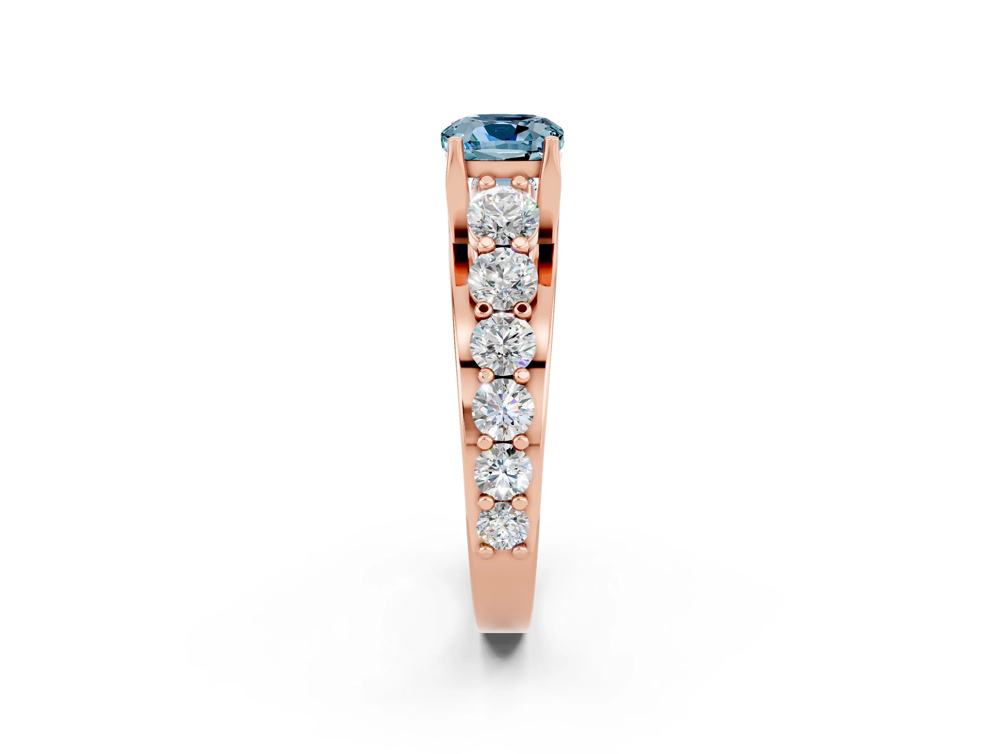 Rose gold Cushion Cut Aquamarine Engagement Ring with Pavé Band and Four-Prong Setting_2