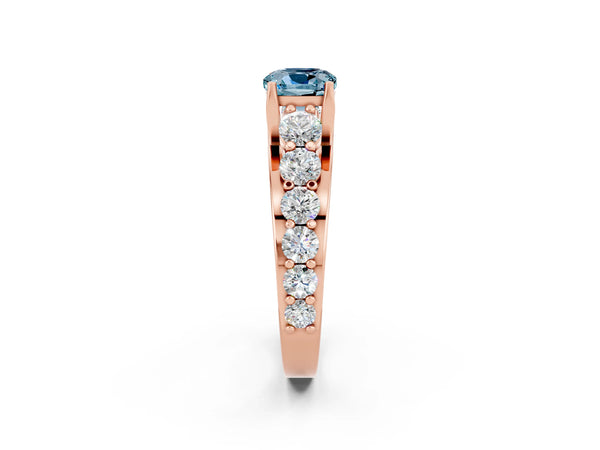 Rose gold Cushion Cut Aquamarine Engagement Ring with Pavé Band and Four-Prong Setting