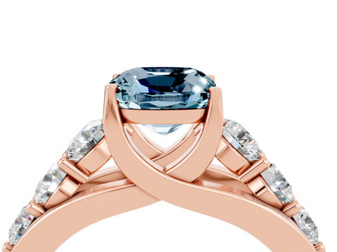 Rose gold Cushion Cut Aquamarine Engagement Ring with Pavé Band and Four-Prong Setting_4