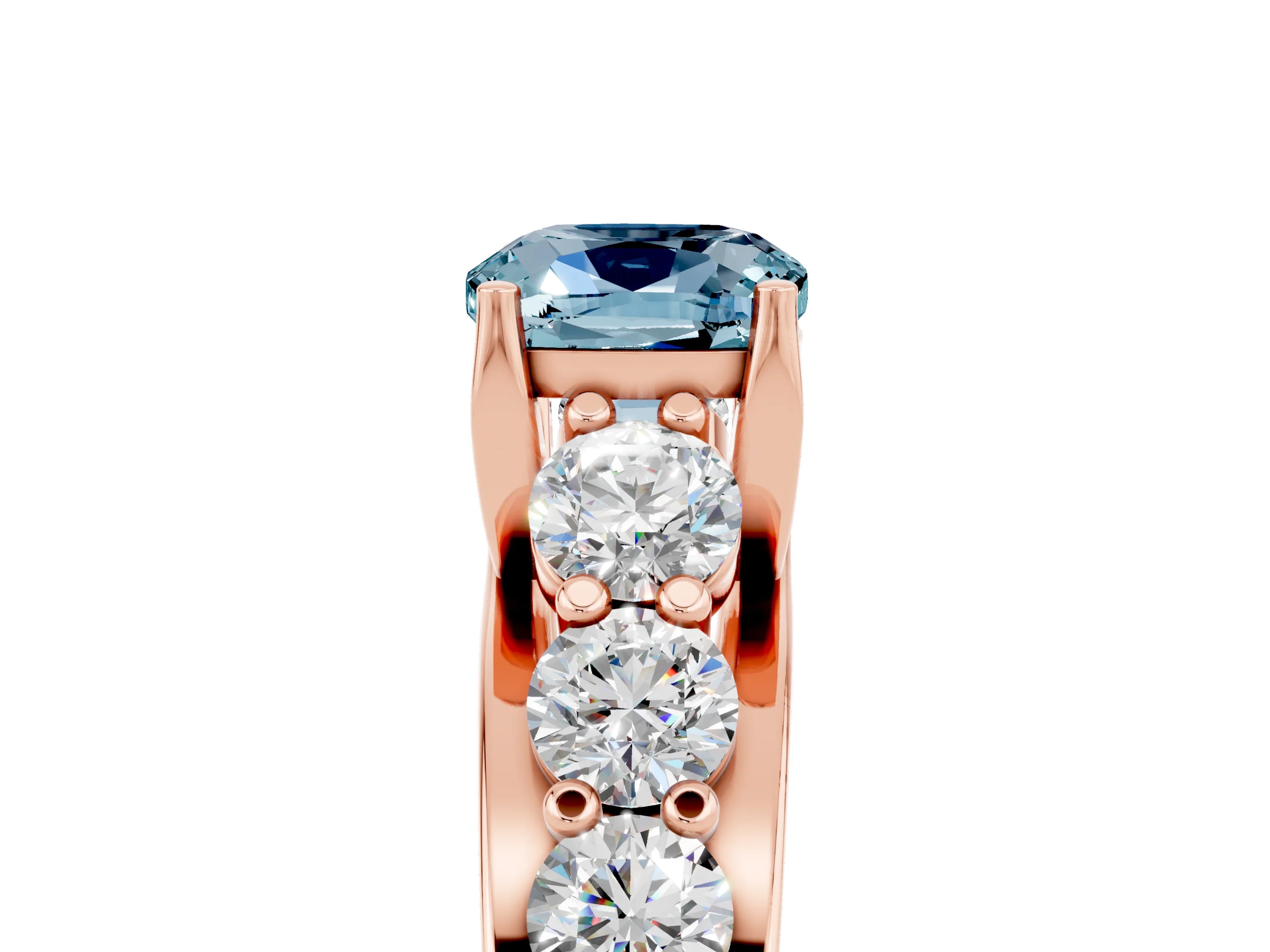 Rose gold Cushion Cut Aquamarine Engagement Ring with Pavé Band and Four-Prong Setting_5