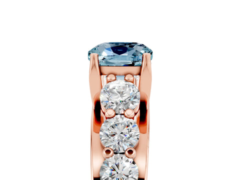Rose gold Cushion Cut Aquamarine Engagement Ring with Pavé Band and Four-Prong Setting_5