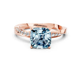 Rose gold Cushion Cut Aquamarine Engagement Ring with Side Stone Accents and Four-Prong Setting_24