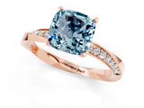 Rose gold Cushion Cut Aquamarine Engagement Ring with Side Stone Accents and Four-Prong Setting_25