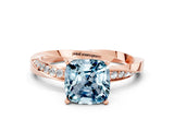 Rose gold Cushion Cut Aquamarine Engagement Ring with Side Stone Accents and Four-Prong Setting_27