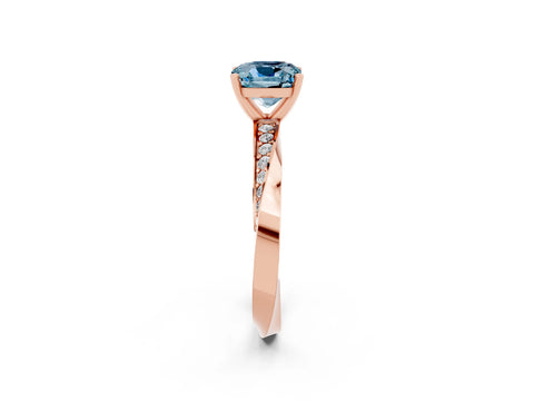 Rose gold Cushion Cut Aquamarine Engagement Ring with Side Stone Accents and Four-Prong Setting_29