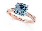 Rose gold Cushion Cut Aquamarine Engagement Ring with Side Stone Accents and Four-Prong Setting_85