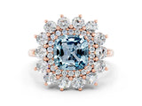 Rose gold Cushion Cut Aquamarine Floral Double Halo Engagement Ring with Prong Setting_60