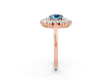 Rose gold Cushion Cut Aquamarine Floral Double Halo Engagement Ring with Prong Setting_62