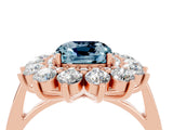 Rose gold Cushion Cut Aquamarine Floral Double Halo Engagement Ring with Prong Setting_64