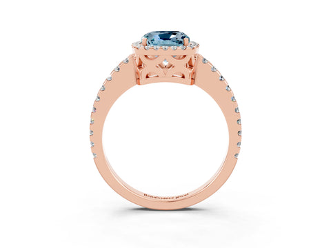 Rose gold Cushion Cut Aquamarine Halo Engagement Ring with Pavé Band and Prong Setting_15