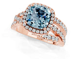 Rose gold Cushion Cut Aquamarine Halo Ring with Round Split Shank and Prong Setting_49