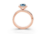 Rose gold Cushion Cut Aquamarine Halo Ring with Round Split Shank and Prong Setting_51