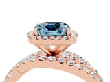 Rose gold Cushion Cut Aquamarine Halo Ring with Round Split Shank and Prong Setting_52