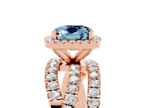 Rose gold Cushion Cut Aquamarine Halo Ring with Round Split Shank and Prong Setting_53