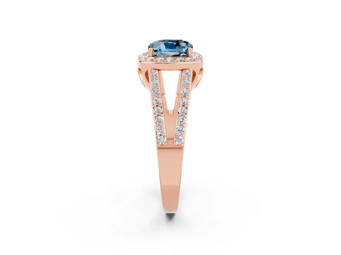 Rose gold Cushion Cut Aquamarine Halo Ring with Split Shank U-Prong Band and Four-Prong Setting_2