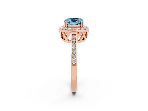 Rose gold Cushion Cut Aquamarine Halo Ring with Split Shank and Four-Prong Setting_2