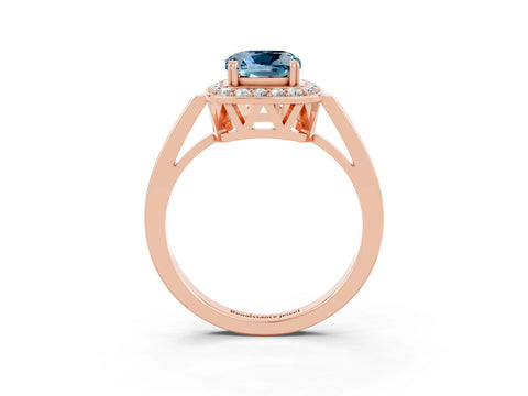 Rose gold Cushion Cut Aquamarine Halo Ring with Split Shank and Four-Prong Setting_3