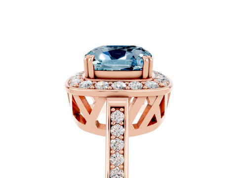 Rose gold Cushion Cut Aquamarine Halo Ring with Split Shank and Four-Prong Setting_5