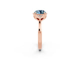 Rose gold Cushion Cut Aquamarine Halo Ring with Tapered Band and Four-Prong Setting_2