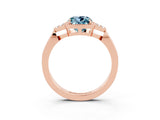 Rose gold Cushion Cut Aquamarine Halo Ring with Tapered Band and Four-Prong Setting_3