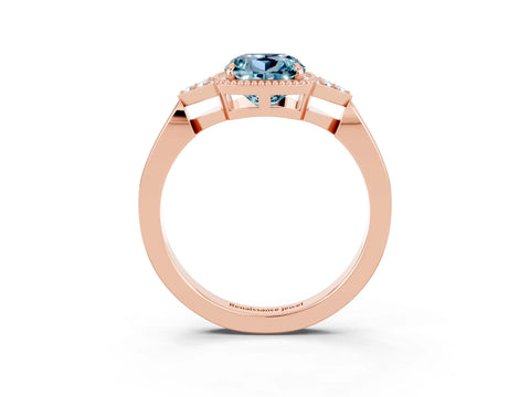 Rose gold Cushion Cut Aquamarine Halo Ring with Tapered Band and Four-Prong Setting_3