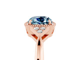 Rose gold Cushion Cut Aquamarine Halo Ring with Tapered Band and Four-Prong Setting_5