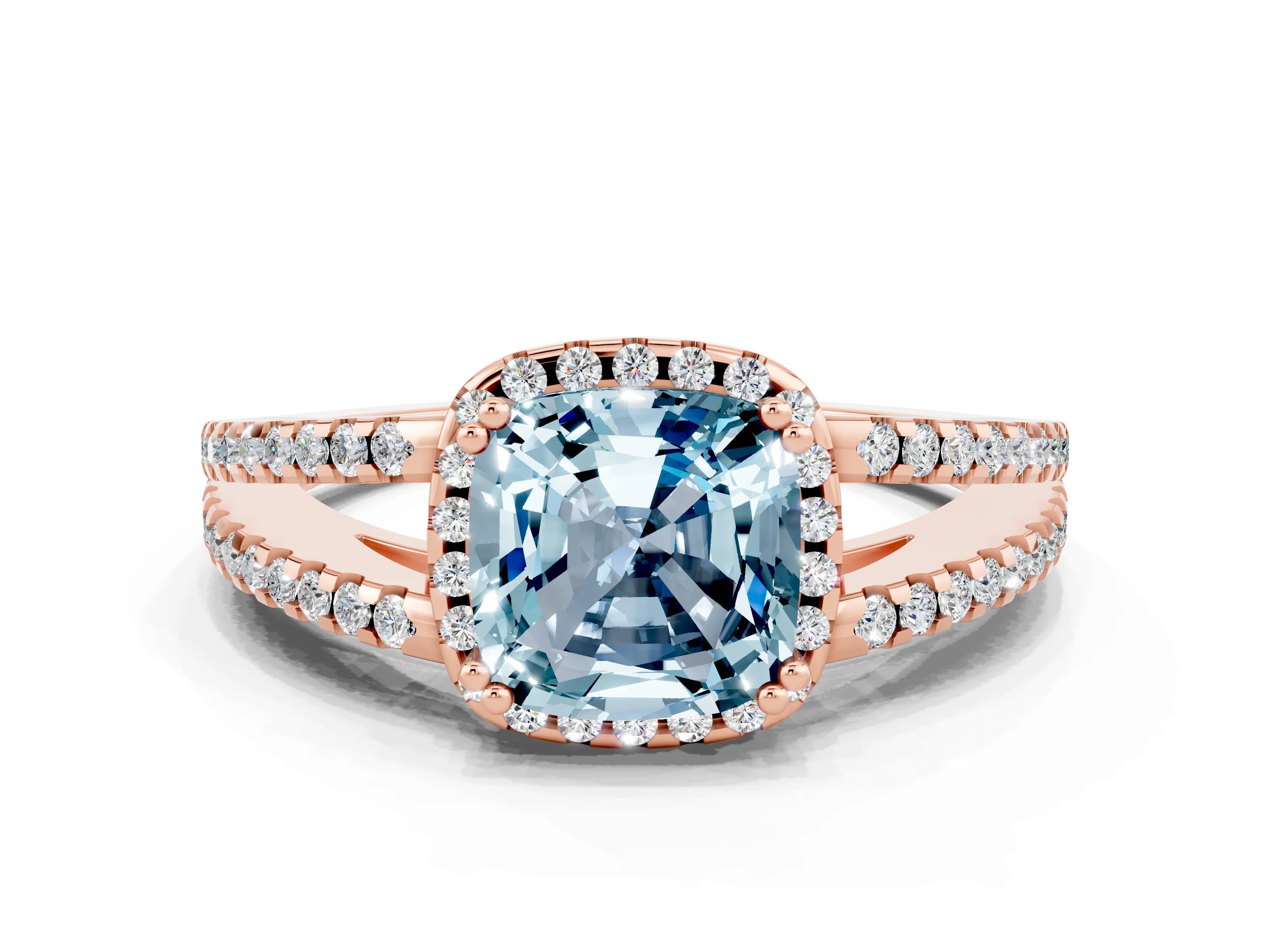 Rose gold Cushion Cut Aquamarine Halo Split Shank Engagement Ring_12