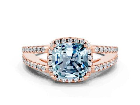 Rose gold Cushion Cut Aquamarine Halo Split Shank Engagement Ring_12