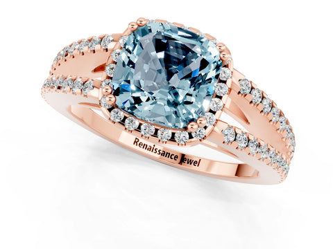 Rose gold Cushion Cut Aquamarine Halo Split Shank Engagement Ring_13
