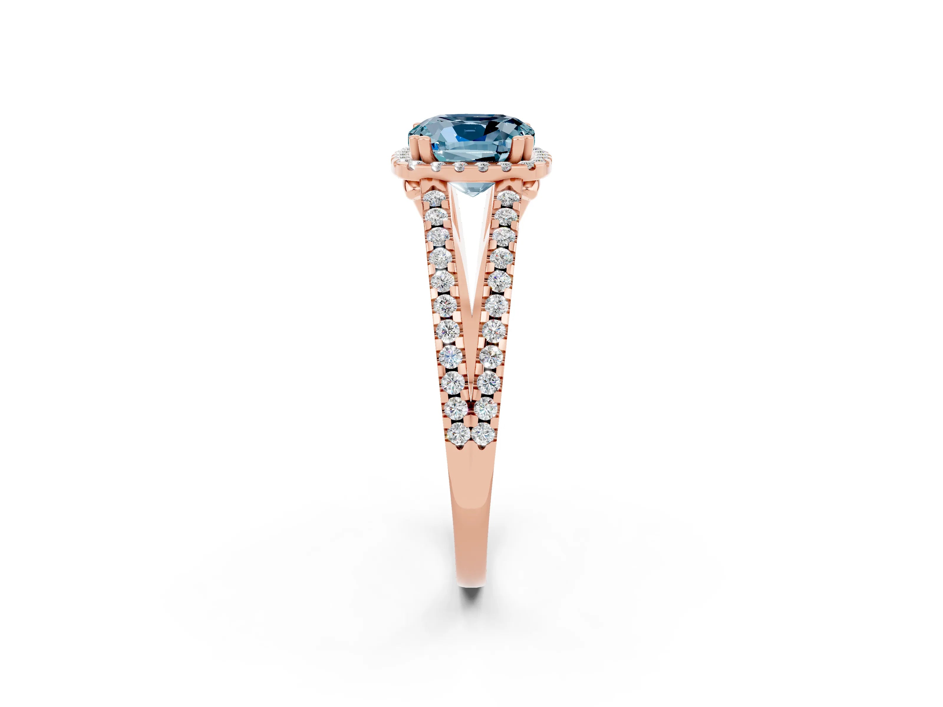 Rose gold Cushion Cut Aquamarine Halo Split Shank Engagement Ring_14