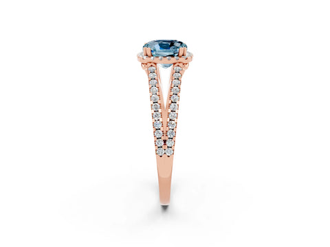 Rose gold Cushion Cut Aquamarine Halo Split Shank Engagement Ring_14
