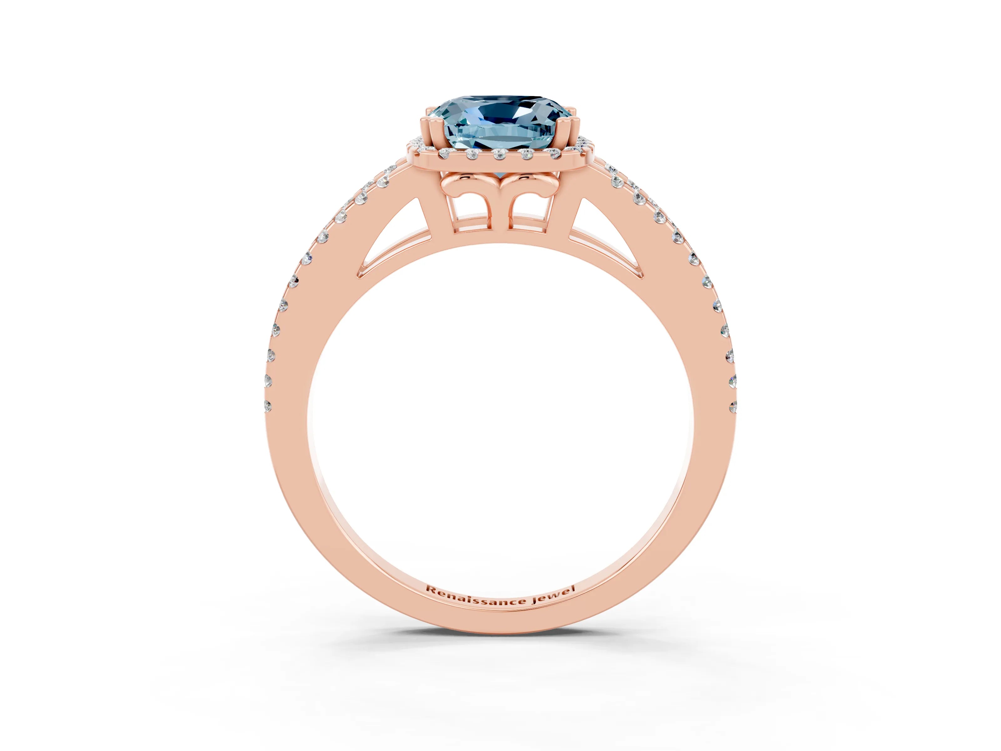 Rose gold Cushion Cut Aquamarine Halo Split Shank Engagement Ring_15