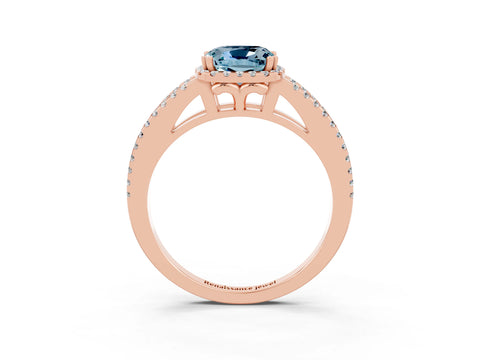 Rose gold Cushion Cut Aquamarine Halo Split Shank Engagement Ring_15
