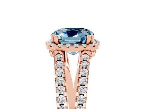Rose gold Cushion Cut Aquamarine Halo Split Shank Engagement Ring_17