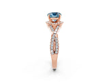 Rose gold Cushion Cut Aquamarine Halo Twist Band Solitaire Prong Setting Ring_2